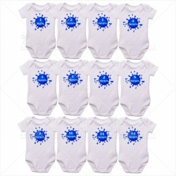 Kit Body Bebê Mesversário com 12 peças Bolha Azul