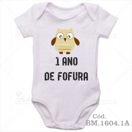 Body de Bebê 1 Ano Corujinha Menino