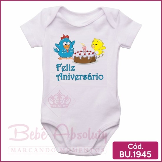 Body Bebê Galinha Pintadinha Feliz Aniversário